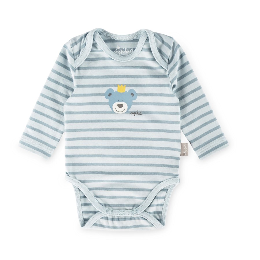 Sigikid Langarm Babybody Kronchen Bar, Blau Geringelt