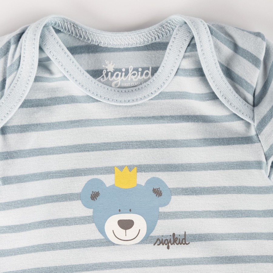 Sigikid Langarm Babybody Kronchen Bar, Blau Geringelt