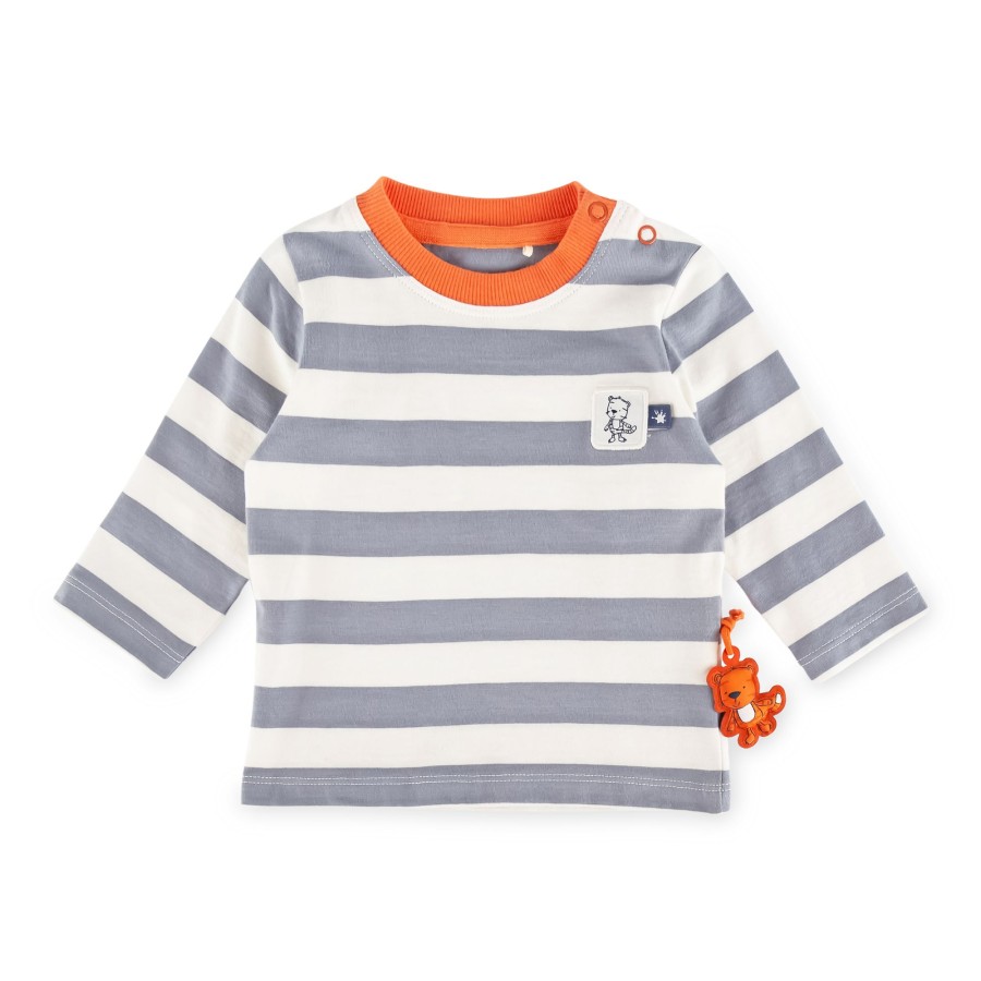 Sigikid Baby Langarmshirt Mit Tiger Patch, Grau-Weis Gestreift