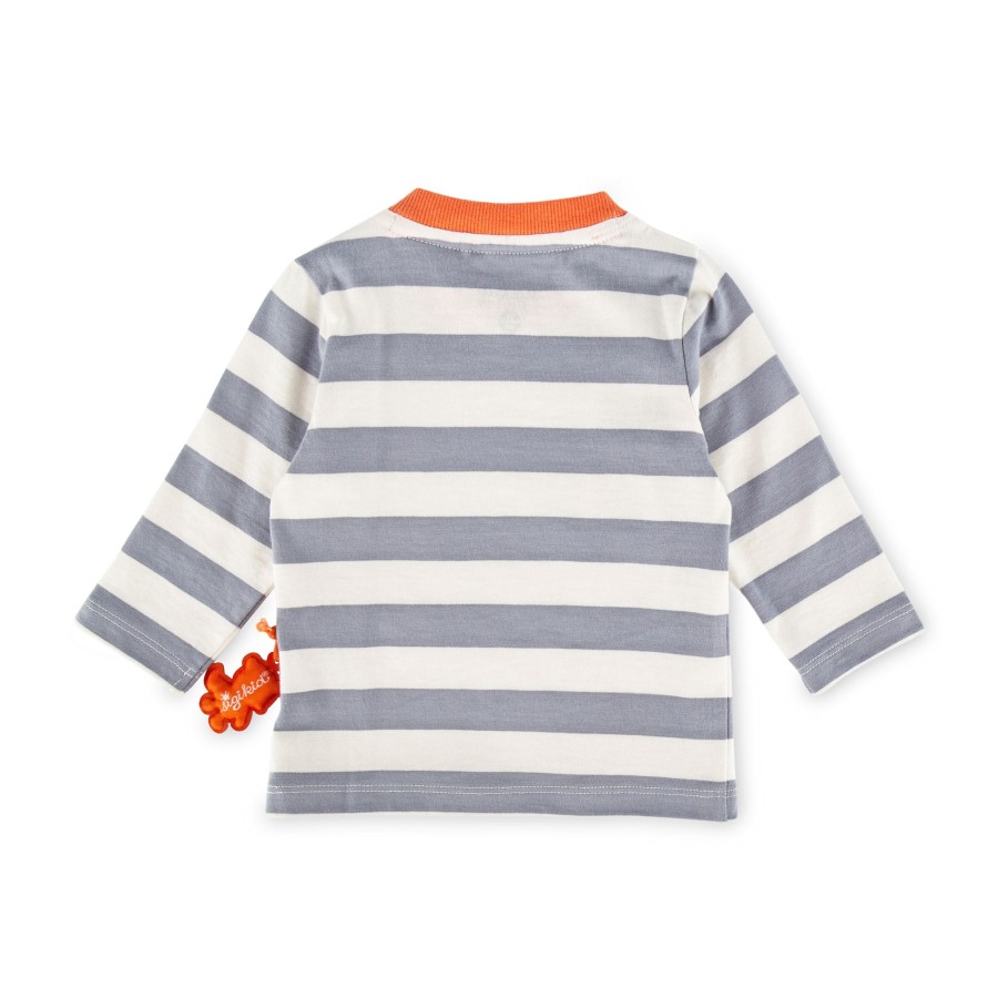 Sigikid Baby Langarmshirt Mit Tiger Patch, Grau-Weis Gestreift