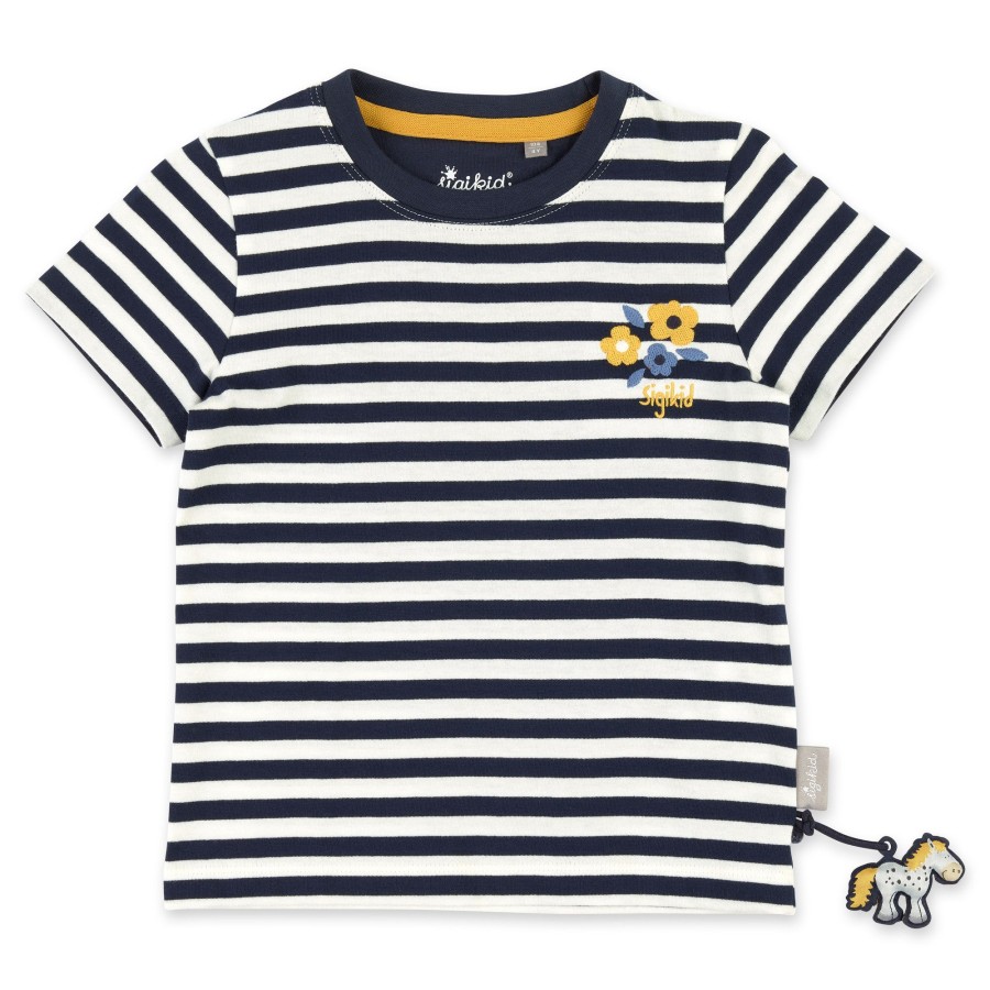 Sigikid Blau-Weis Geringeltes Kinder T-Shirt Mit Blumchen Bestic