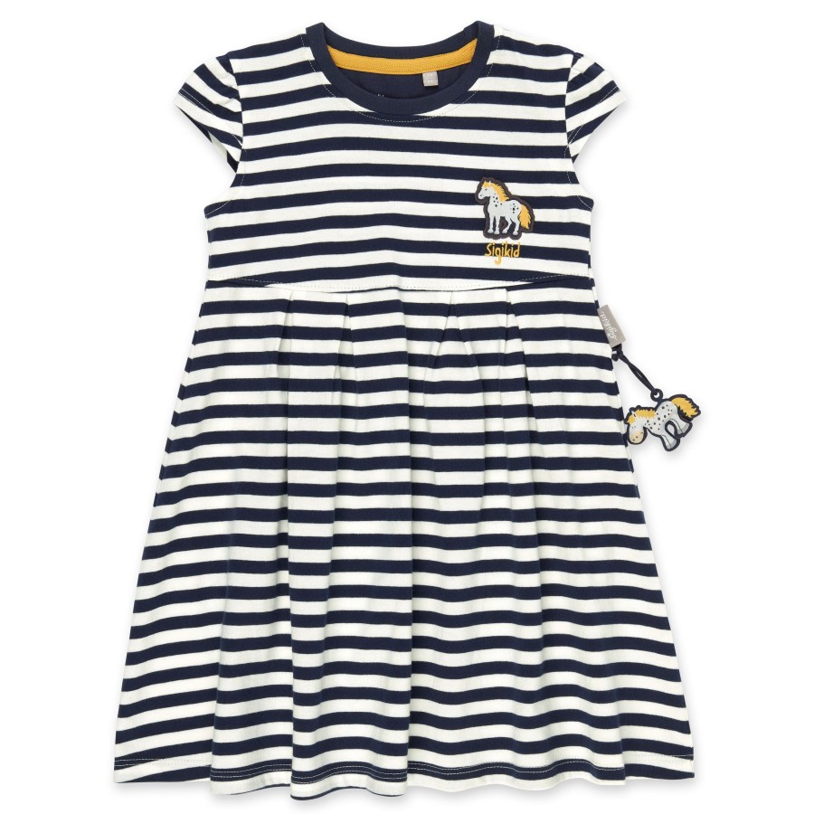 Sigikid Blau-Weis Geringeltes Kinderkleid Tupfen Pony
