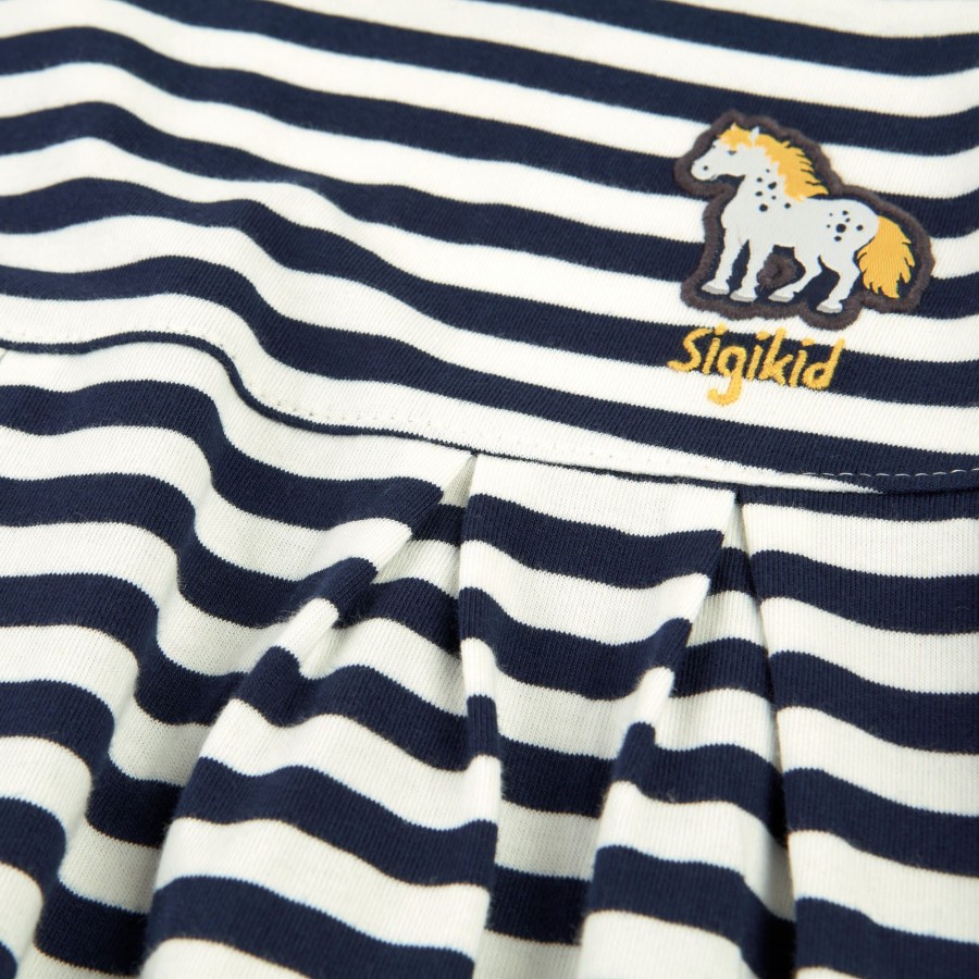 Sigikid Blau-Weis Geringeltes Kinderkleid Tupfen Pony