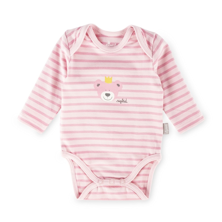 Sigikid Langarm Babybody Kronchen Bar, Rosa Geringelt
