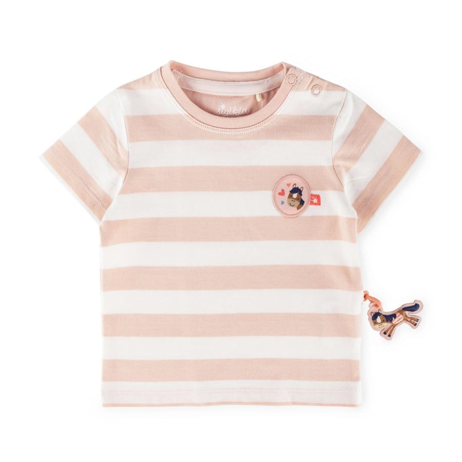 Sigikid Baby T-Shirt Mit Pferdchen Patch, Rosa-Weis Gestreift