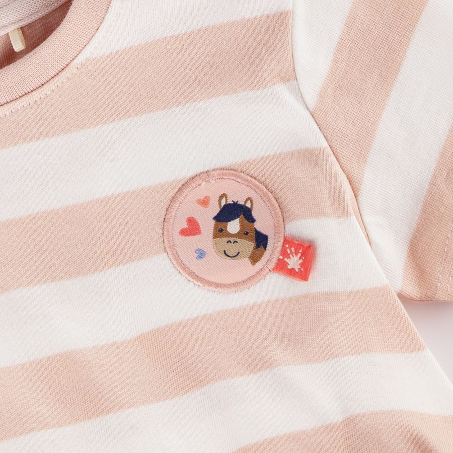 Sigikid Baby T-Shirt Mit Pferdchen Patch, Rosa-Weis Gestreift