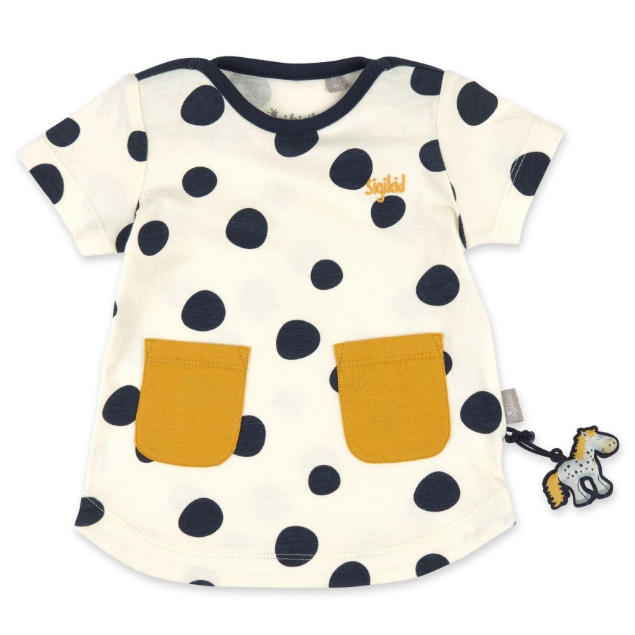 Sigikid Baby Kurzarm Longshirt, Weis Mit Dunkelblauen Punkten