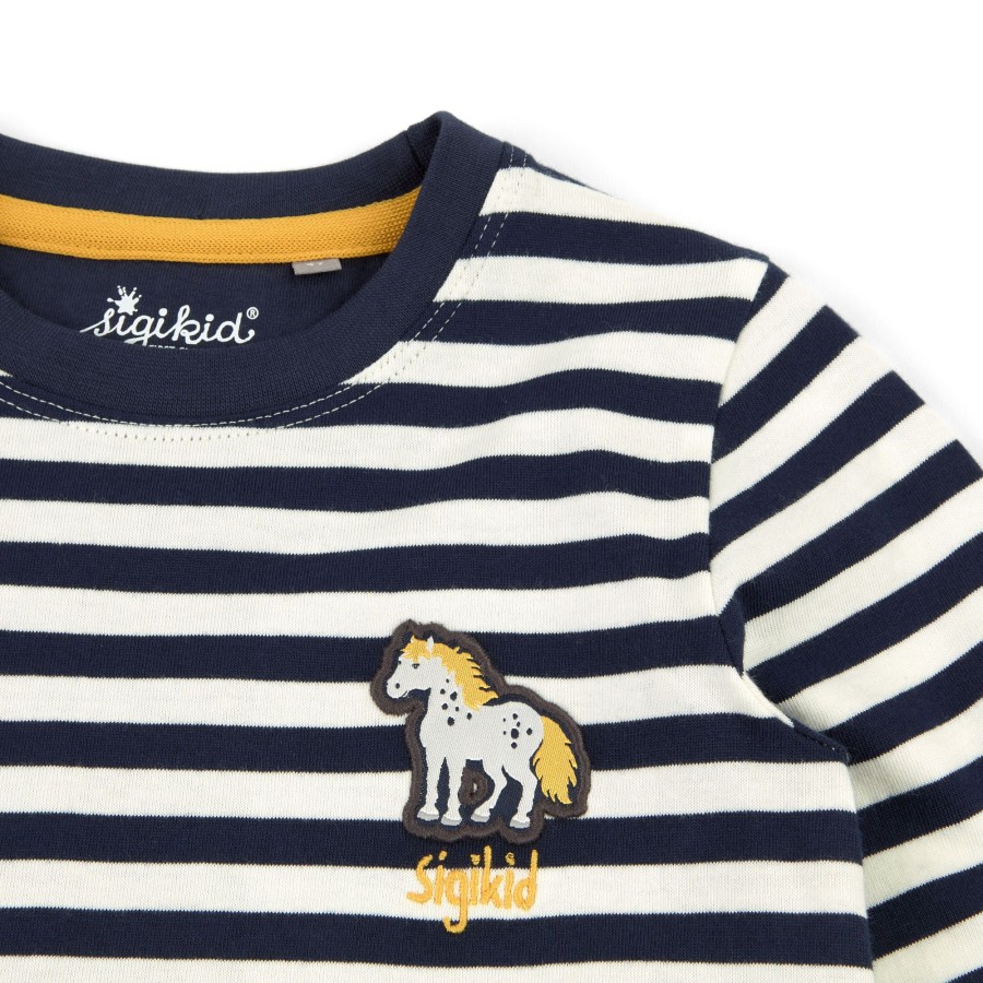 Sigikid Blau-Weis Geringeltes Kinder Langarmshirt Tupfen Pony