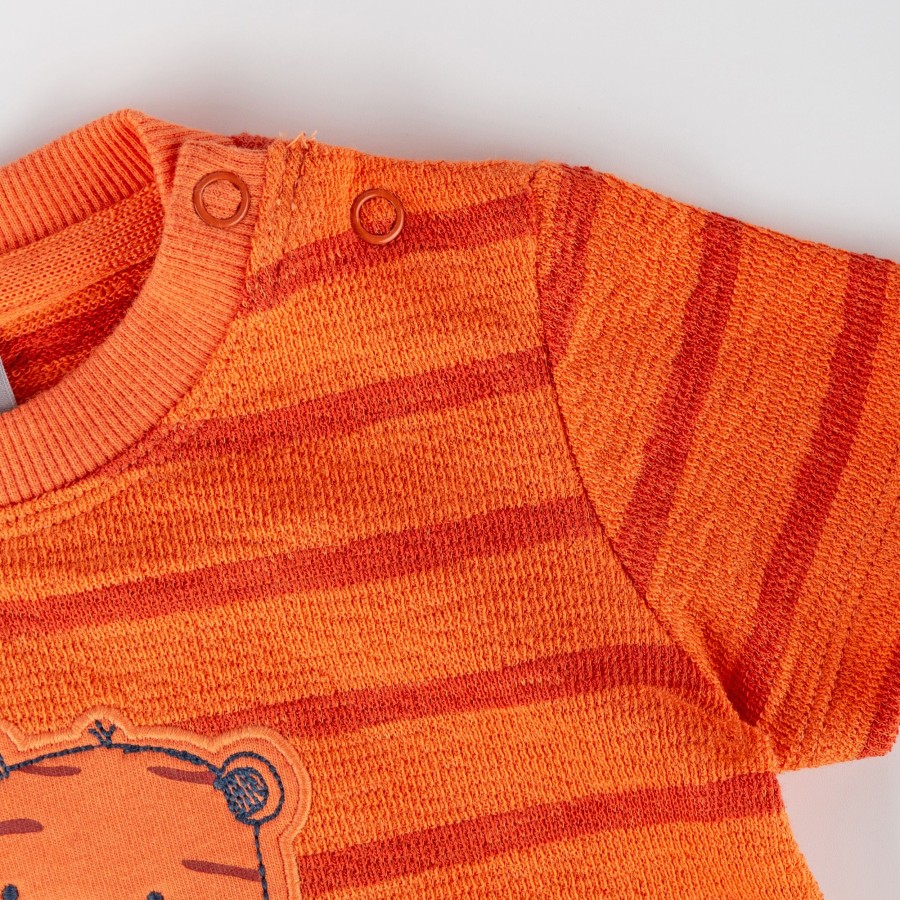 Sigikid Baby Ringel T-Shirt Mit Tiger Motiv, Orange-Rot