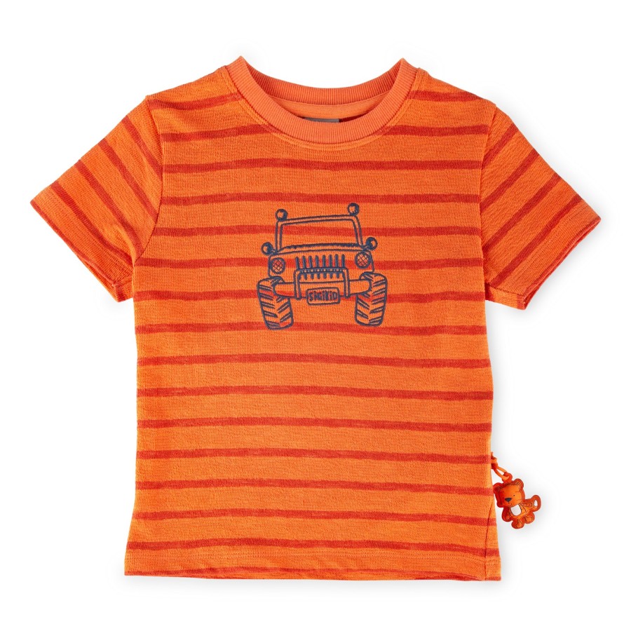 Sigikid Kinder Ringel T-Shirt Mit Jeep Motiv, Orange-Rot