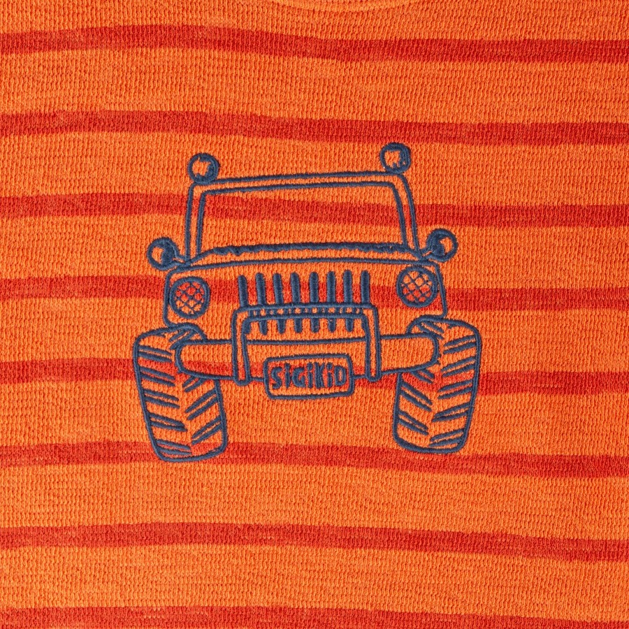 Sigikid Kinder Ringel T-Shirt Mit Jeep Motiv, Orange-Rot