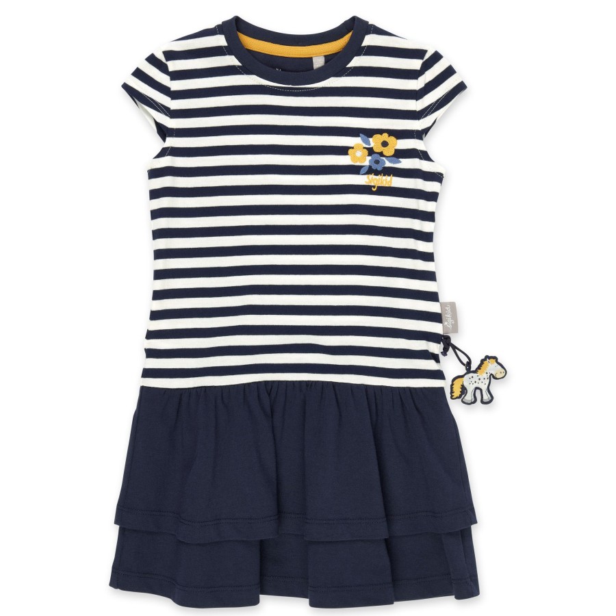 Sigikid Kinder Ringelkleid Mit Volants Und Blumchen Stickerei