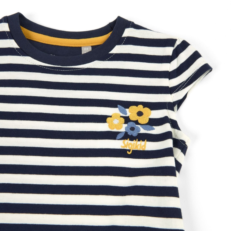 Sigikid Kinder Ringelkleid Mit Volants Und Blumchen Stickerei